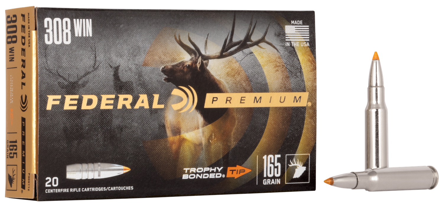 Federal Premium Vital-Shok Rifle Ammunition P308TT2, 308 Winchester, Trophy Bonded Tip, 165 GR, 2700 fps, 20 Rd/bx