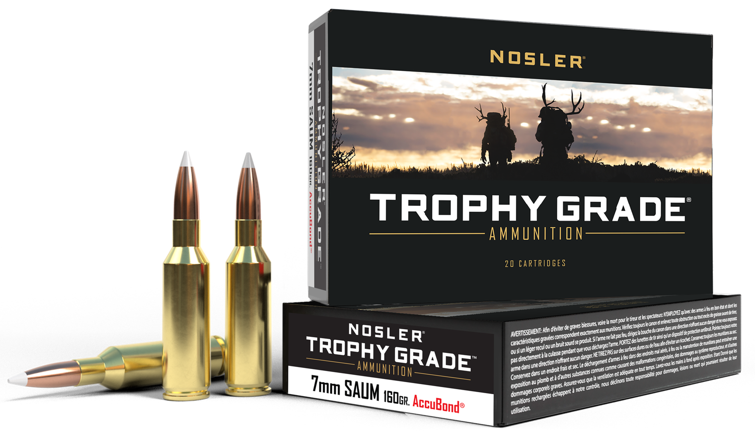 Nosler Trophy Grade Rifle Ammunition 60045, 7 MM Remington SAUM, AccuBond, 160 GR, 2850 fps, 20 Rd/bx