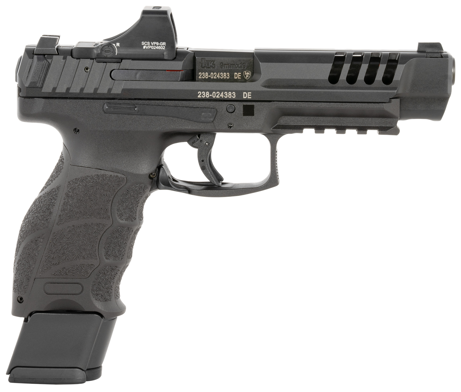 Heckler & Koch VP9L SCS Pistol 81000877, 9mm, 5", Black Polymer Grips, Steel Ported Slide, w/Holosun SCS Optic, 20 Rds