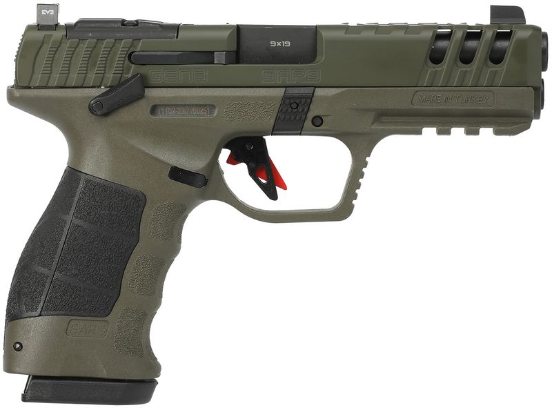 SAR USA SAR9 Gen3 Pistol SAR9G3OD, 9mm Luger, 4.40in, Black Polymer Grips, OD Green Cerakote Finish, 17 Rds