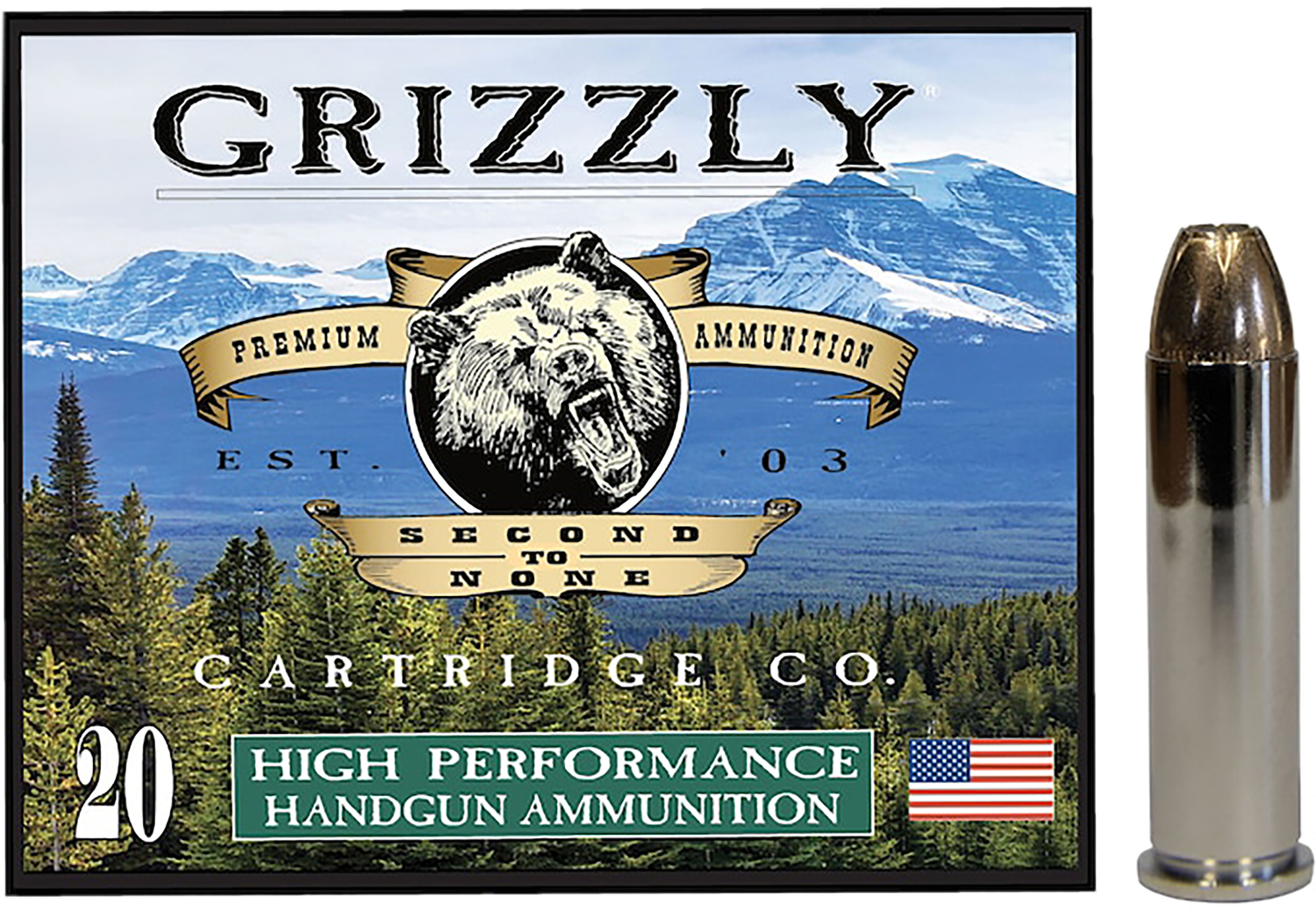 Grizzly Ammunition High Performance Pistol Ammunition GC357M9, 357 Mag, Jacketed Hollow Point (JHP), 148  GR, 20 Rd/bx