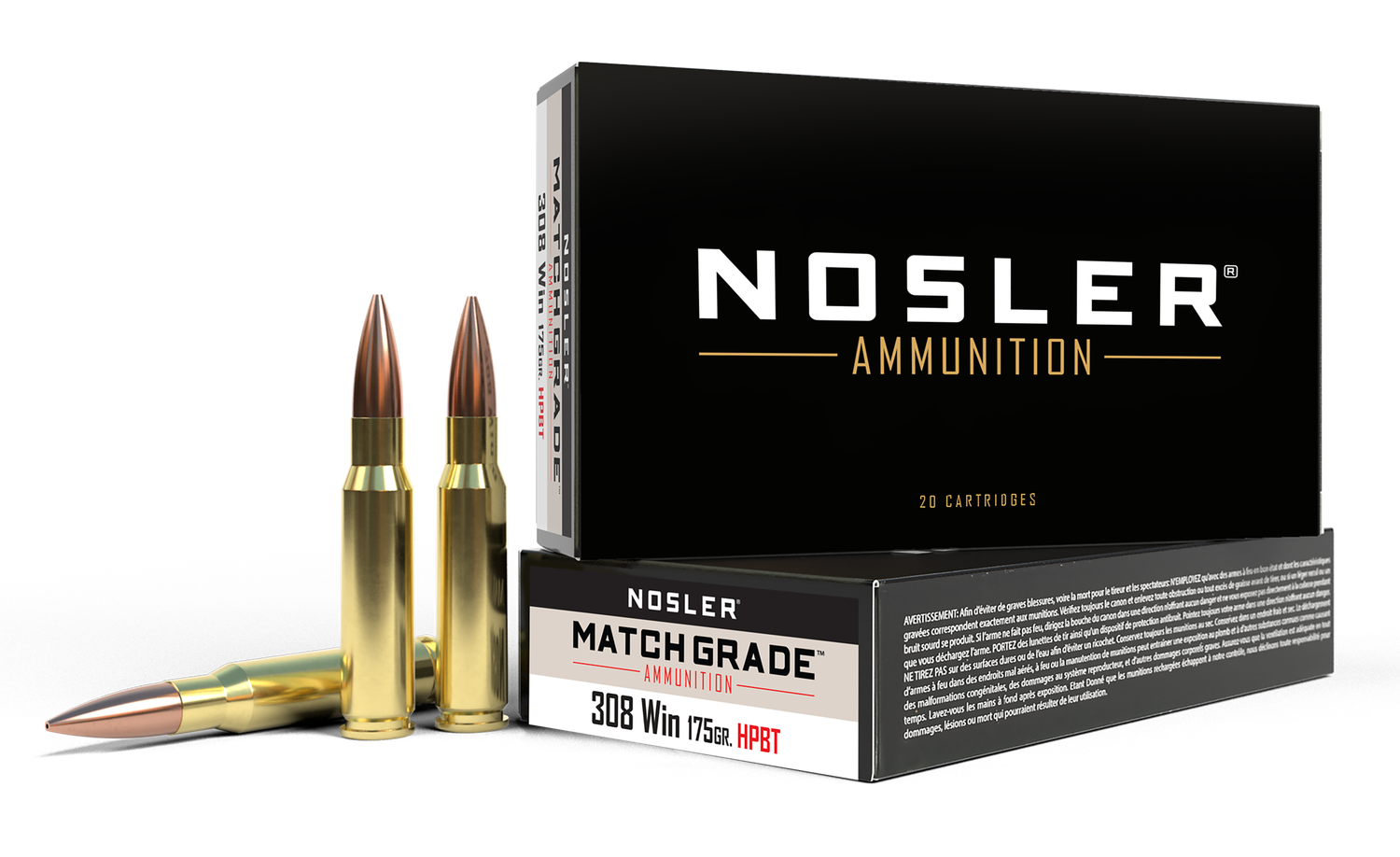 Nosler Match Grade Rifle Ammunition 60072, 308 Winchester, Custom Competition, 175 GR, 20 Rd/bx