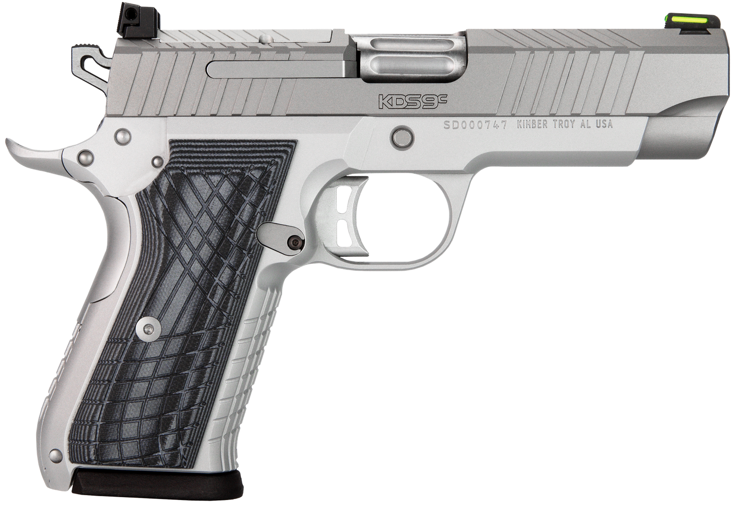 Kimber KDS9C Pistol 3100012, 9mm, 4.09", Gray/Black G10 Crosshatch Grips, KimPro Silver Finish, 15 Rd