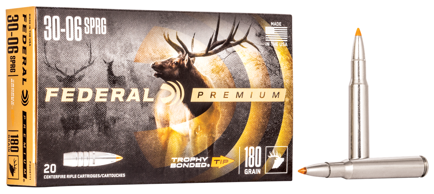 Federal Premium Vital-Shok Rifle Ammunition P3006TT1, 30-06 Springfield, Trophy Bonded Tip, 180 GR, 2700 fps, 20 Rd/bx