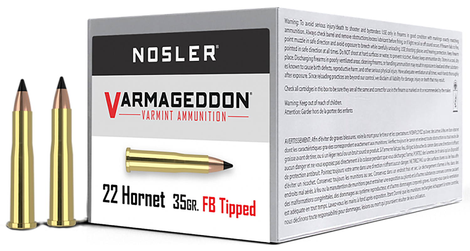 Nosler Varmint Rifle Ammunition 41132, 22 Hornet, Flat Base Tip, 35 GR, 3000 fps, 50 Rd/Bx