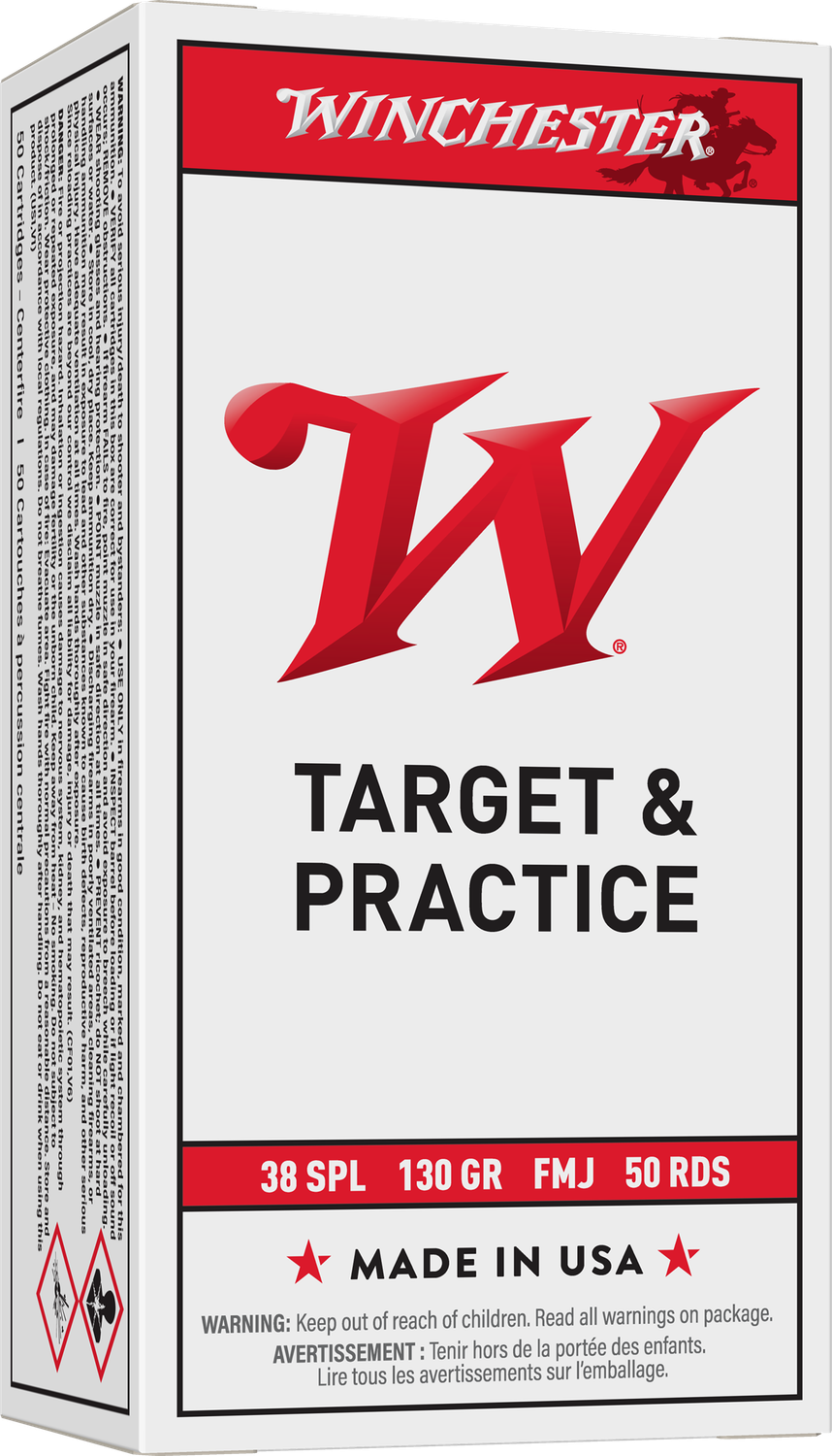 Winchester USA Pistol Ammunition Q4171, 38 Special, Full Metal Jacket (FMJ), 130 GR, 800 fps, 50 Rd/bx