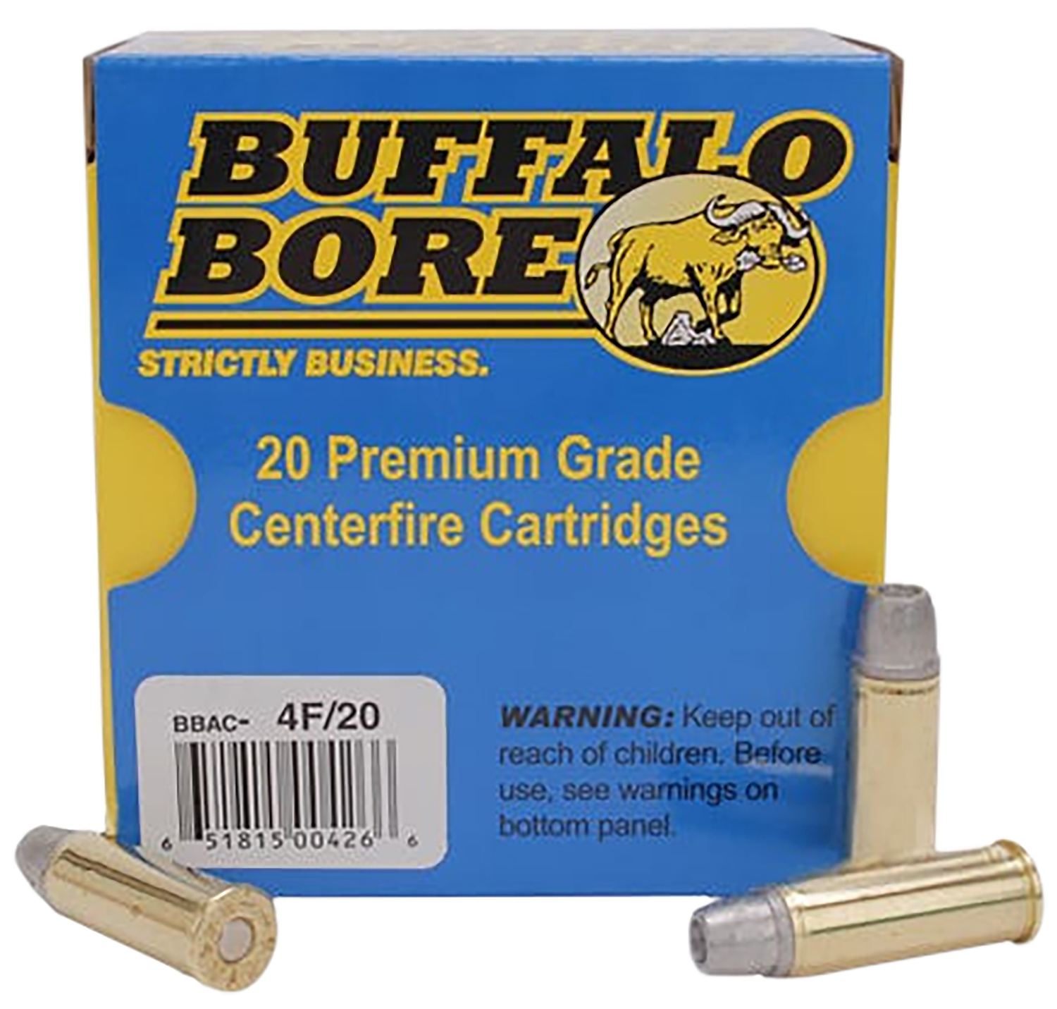 Buffalo Bore Handgun Ammunition 4F/20, 44 Magnum +P, Soft Cast Gas-checked, 240 GR, 1550 fps, 20 Rd/Bx
