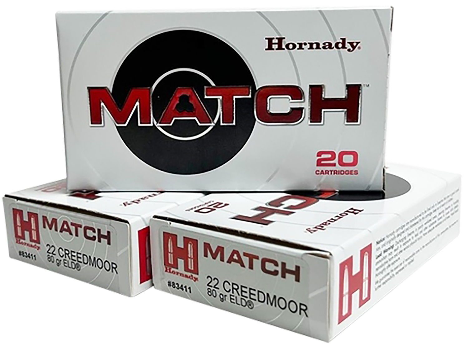 Hornady Match Rifle Ammunition 83411, 22 Creedmoor, ELD-M, 80 GR, 3285 fps, 20 Rd/Bx