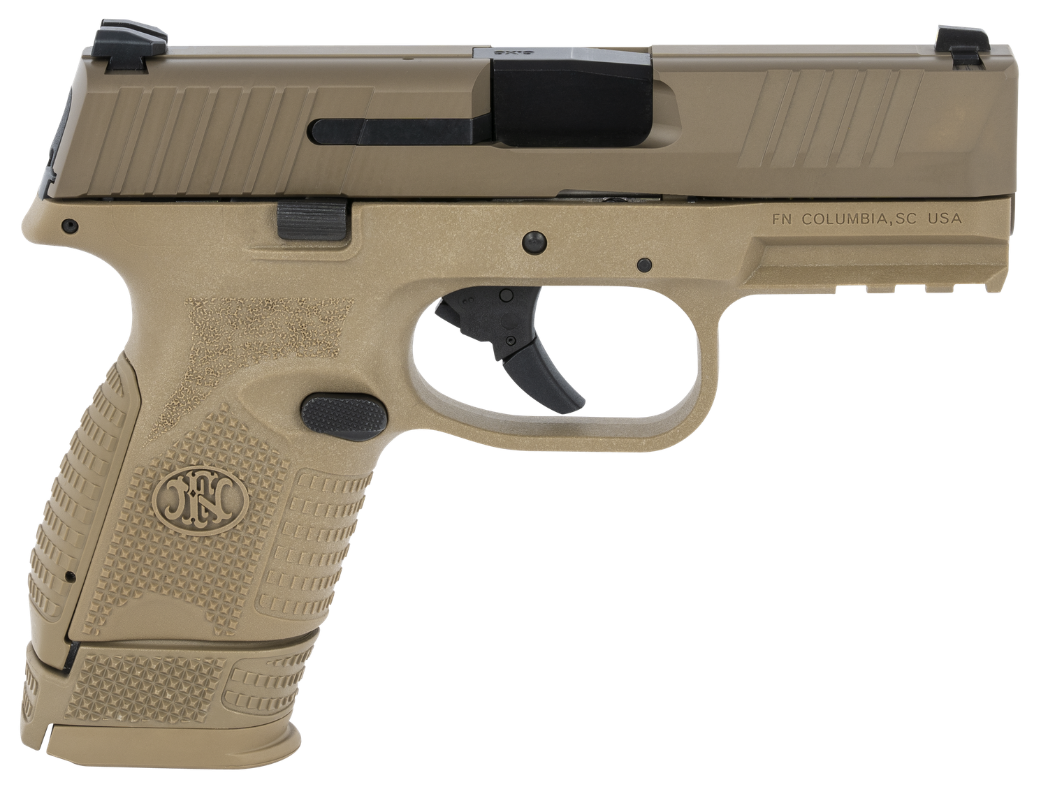 FN 509 Compact Pistol 66100818, 9mm Luger, 3.70", Textured Tan Grips, Flat Dark Earth Finish, 15 Rds