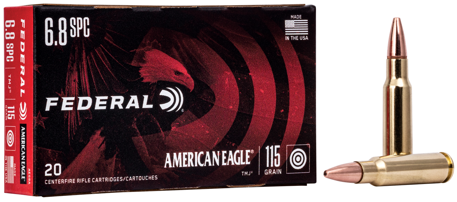 Federal American Eagle Rifle Ammuntion AE68A, 6.8mm Remington, Full Metal Jacket (FMJ), 115 GR, 2675 fps, 20 Rd/bx