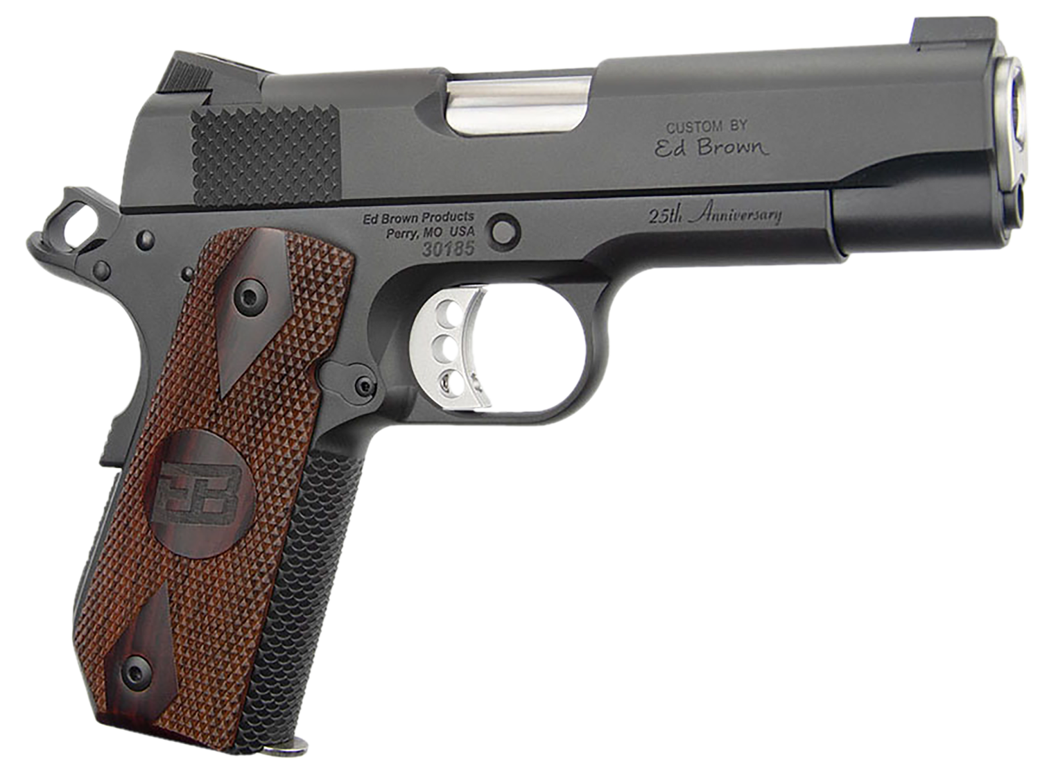 Ed Brown Kobra Carry 25th Anniversary Pistol KCG425, 45 ACP, 4.25in, Double Diamond Checkered Cocobolo w/EB Logo, Black Gen4 Finish