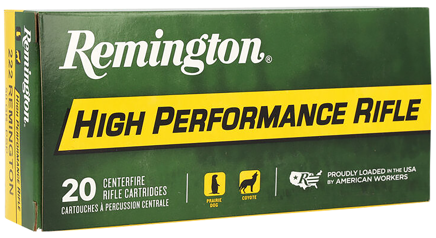 Remington Rifle Ammuntion R222R1, 222 Remington, Pointed Soft Point (SP), 50 GR, 3140 fps, 20 Rd/bx