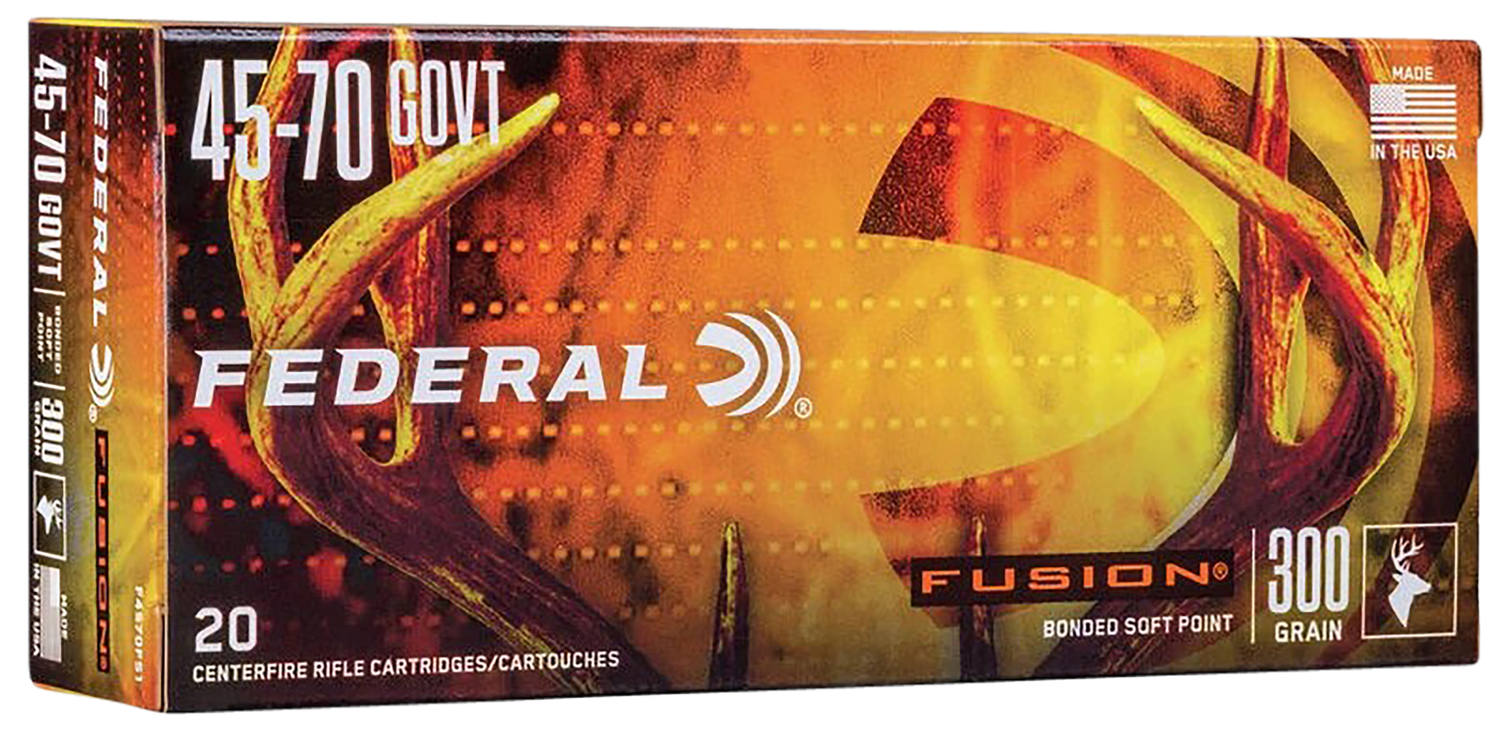 Federal Fusion Rifle Ammunition F4570FS1, 45-70 Govt, Fusion Bullet, 300 GR, 1850 fps, 20 Rd/bx