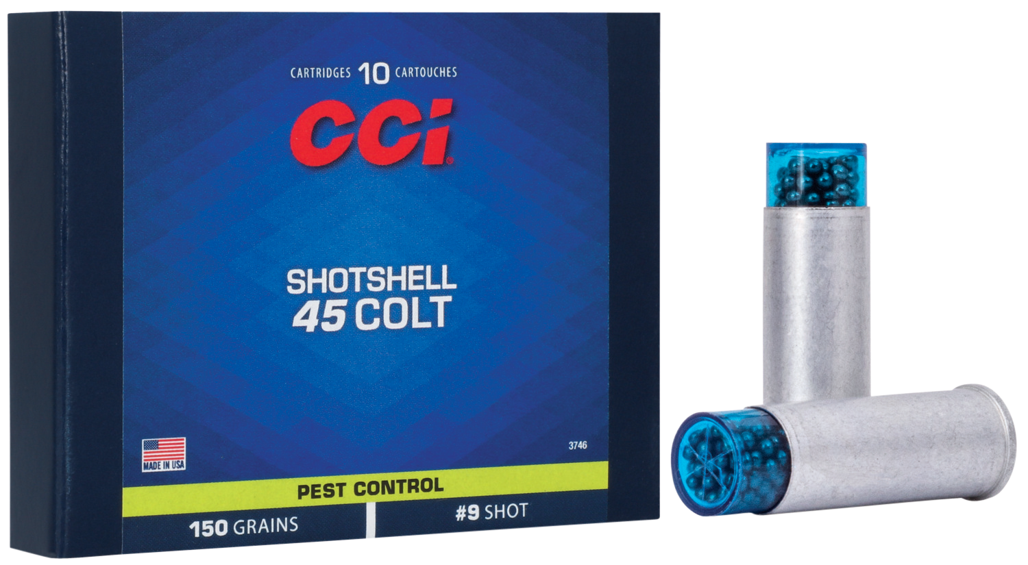 CCI Pest Control ShotShells 3746, 45 Colt, ShotShell, 150 GR, 1000 fps, 10 Rd/bx