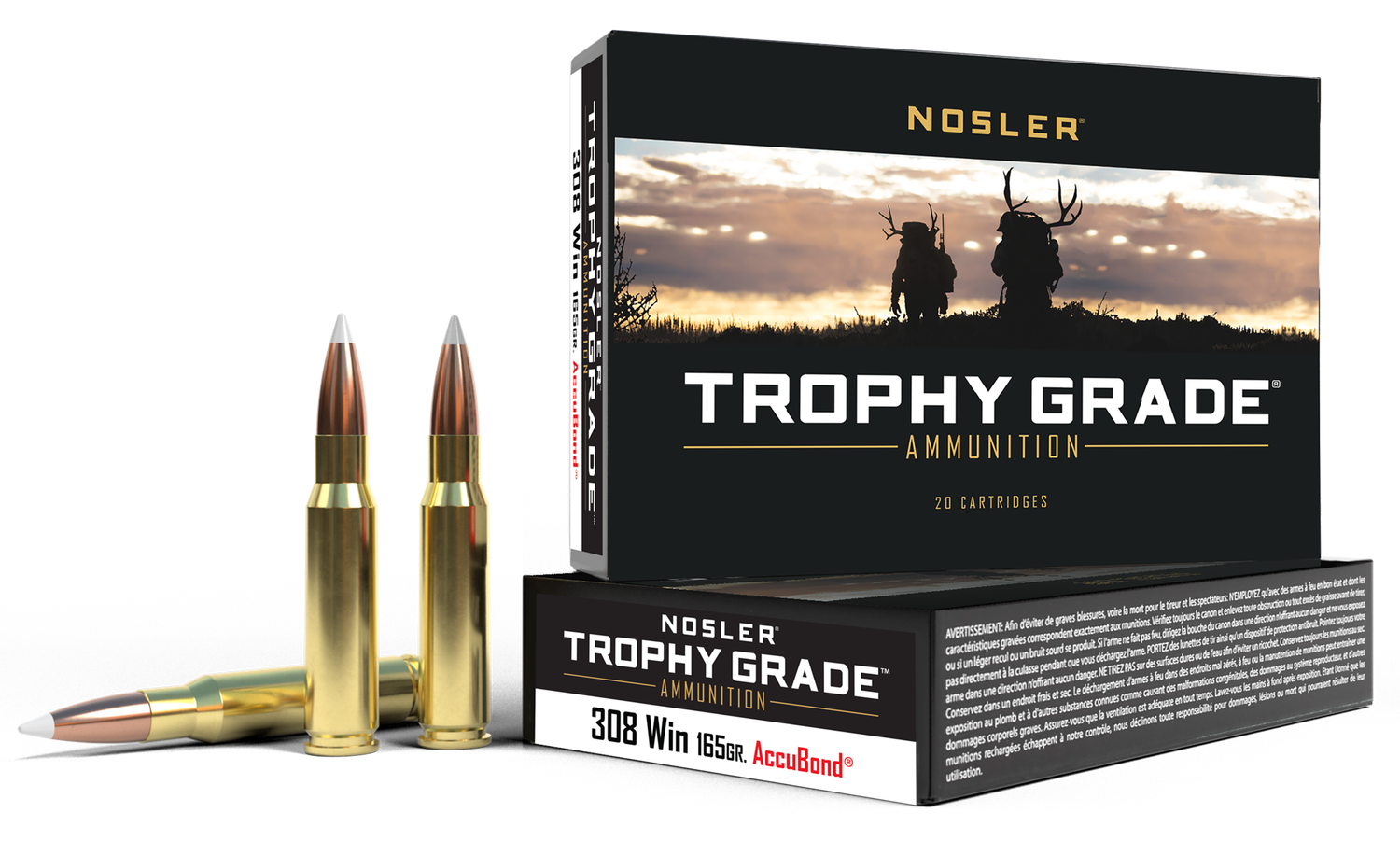Nosler Trophy Grade Rifle Ammunition 60049, 308 Winchester, AccuBond, 165 GR, 2800 fps, 20 Rd/bx