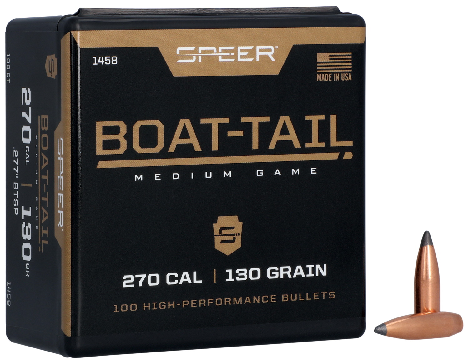 Speer 270 Caliber 130 Grain Spitzer/Boat Tail 100/Box (1458), Not Loaded