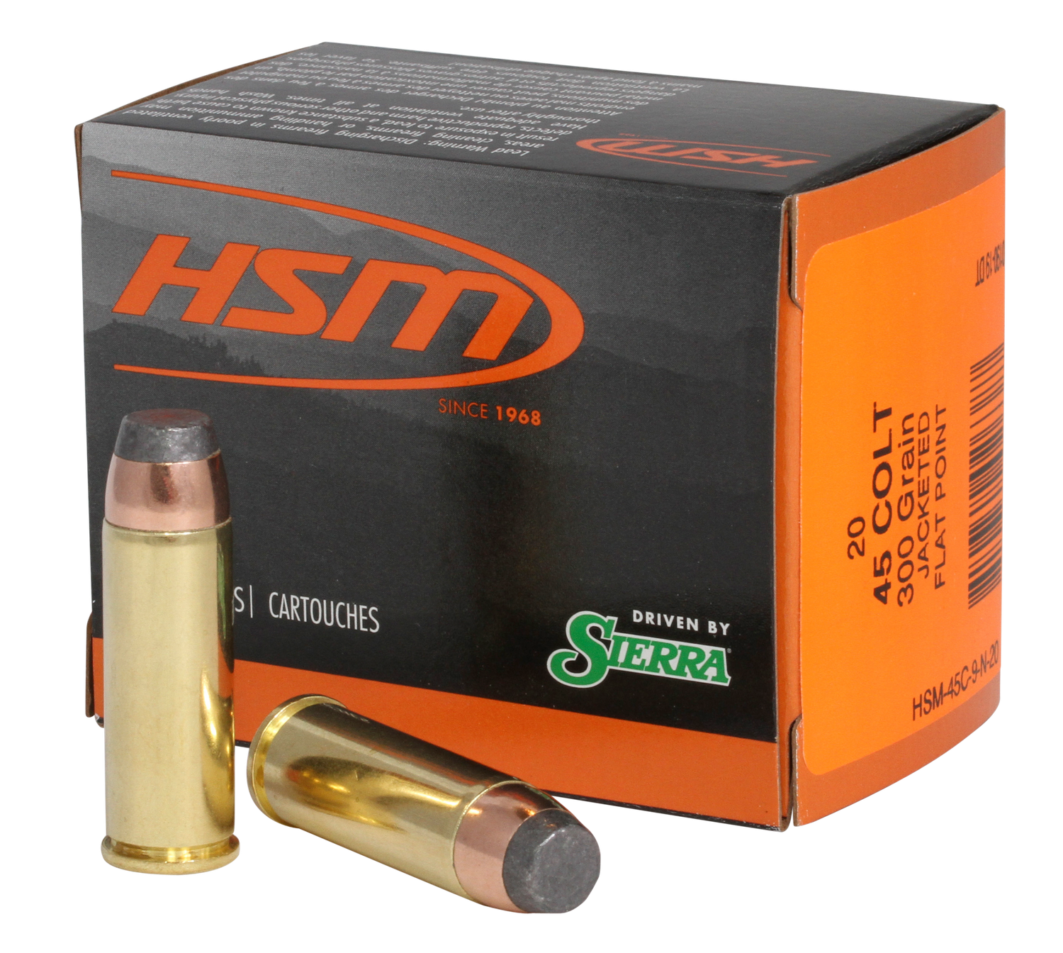 HSM Pro Pistol Ammunition 45C9N20, 45 Colt LC, Jacketed Soft Point, 300 gr, 20 Rd/Bx