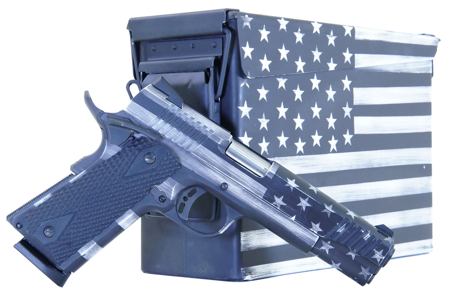 Citadel 1911-A1 Government Pistol w/Ammo Can CITC45FUSGAC, 45 ACP, 5", Gray American Flag, 8 Rds
