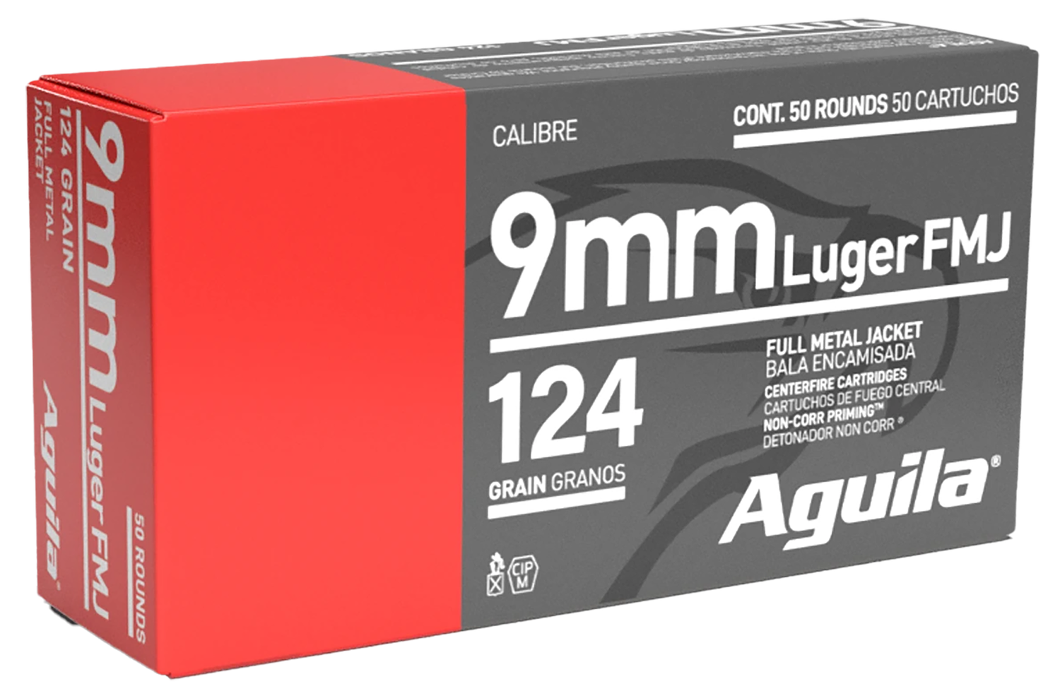 Aguila Pistol Ammunition 1E092110, 9mm, Full Metal Jacket (FMJ), 124 GR, 50 Rd/bx