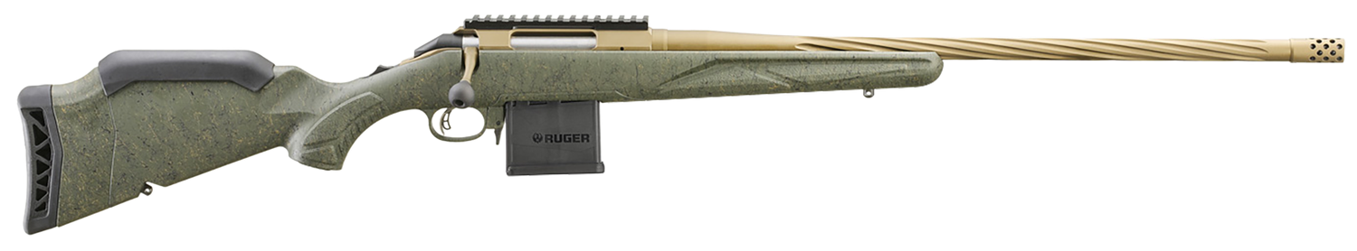 Ruger American Predator Gen II, Bolt Action Rifle, 22 ARC, 22" Bronze Cerakote Threaded Barrel, Adjustable Green Splatter Stock, 10 Rds, 46940