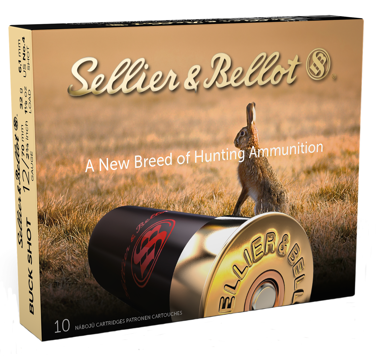 Sellier & Bellot Shotgun Ammuntion SB12BSH, 12 Gauge, 2-3/4", 21 Pellets, #4 Lead Buckshot, 10 Rd/bx