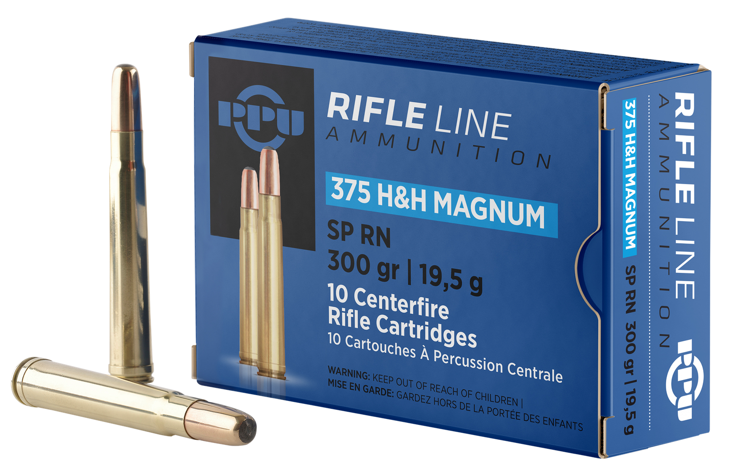 Prvi Partizan Rifle Ammunition PP375S, 375 H&H Mag, Soft Point Round Nose, 300 gr, 2530 fps, 10 Rd/Bx