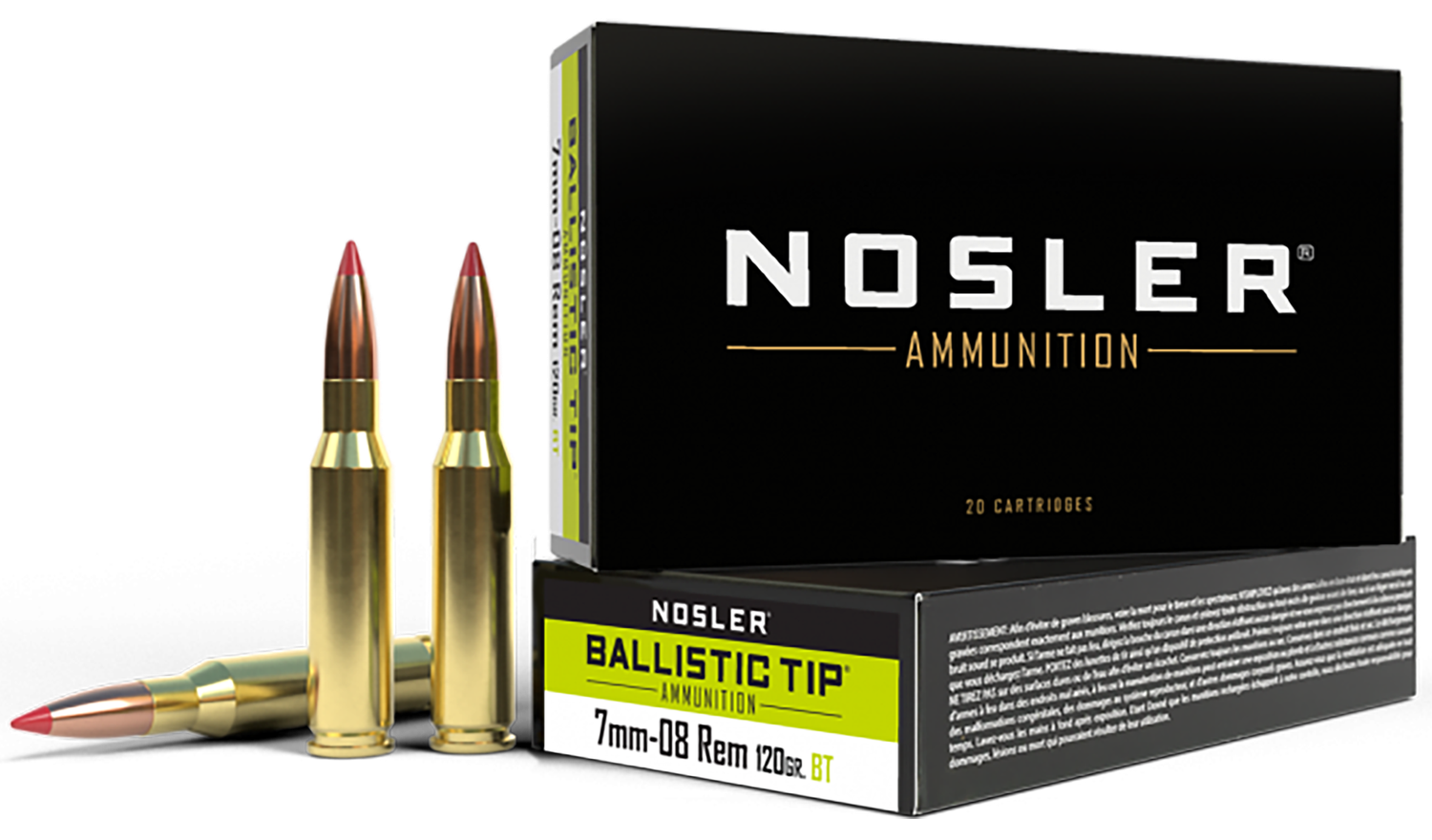 Nosler Ballistic Tip Rifle Ammunition 40060, 7mm-08 Remington, Ballistic Tip, 120 GR, 3000 fps, 20 Rd/Bx
