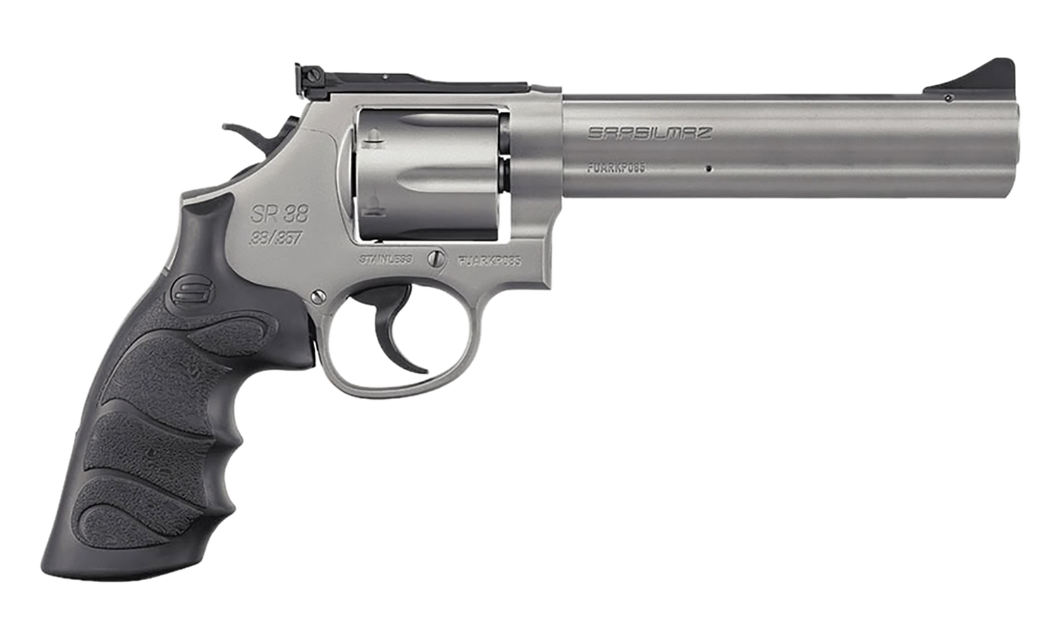 SAR USA SAR SR Revolver SARSR38ST6, 38 Special, 6in, Cylinder & Frame w/Black Finger Groove Grips, Steel Frame Finish, 6 Rds