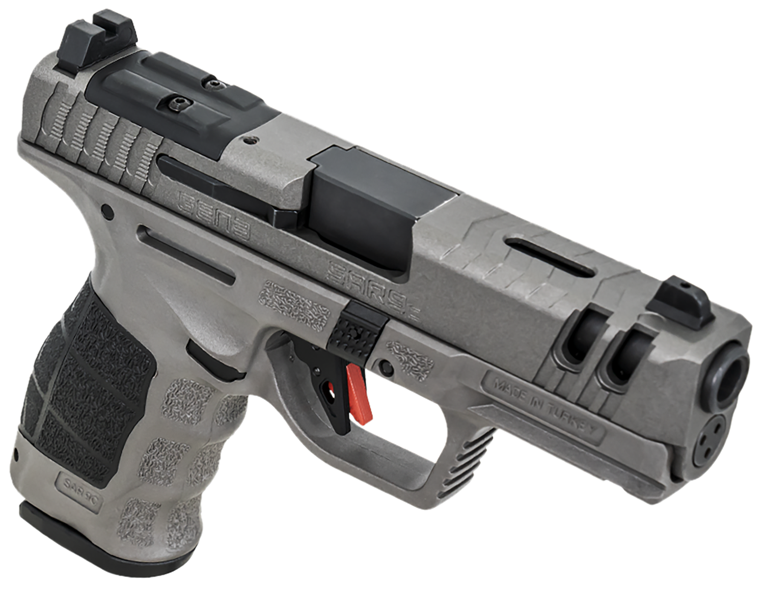 SAR USA SAR9 C Gen3 Pistol SAR9CG3PT, 9mm Luger, 4in, Black Interchangeable Backstrap Grips, Platinum Gray Finish, 15 Rds