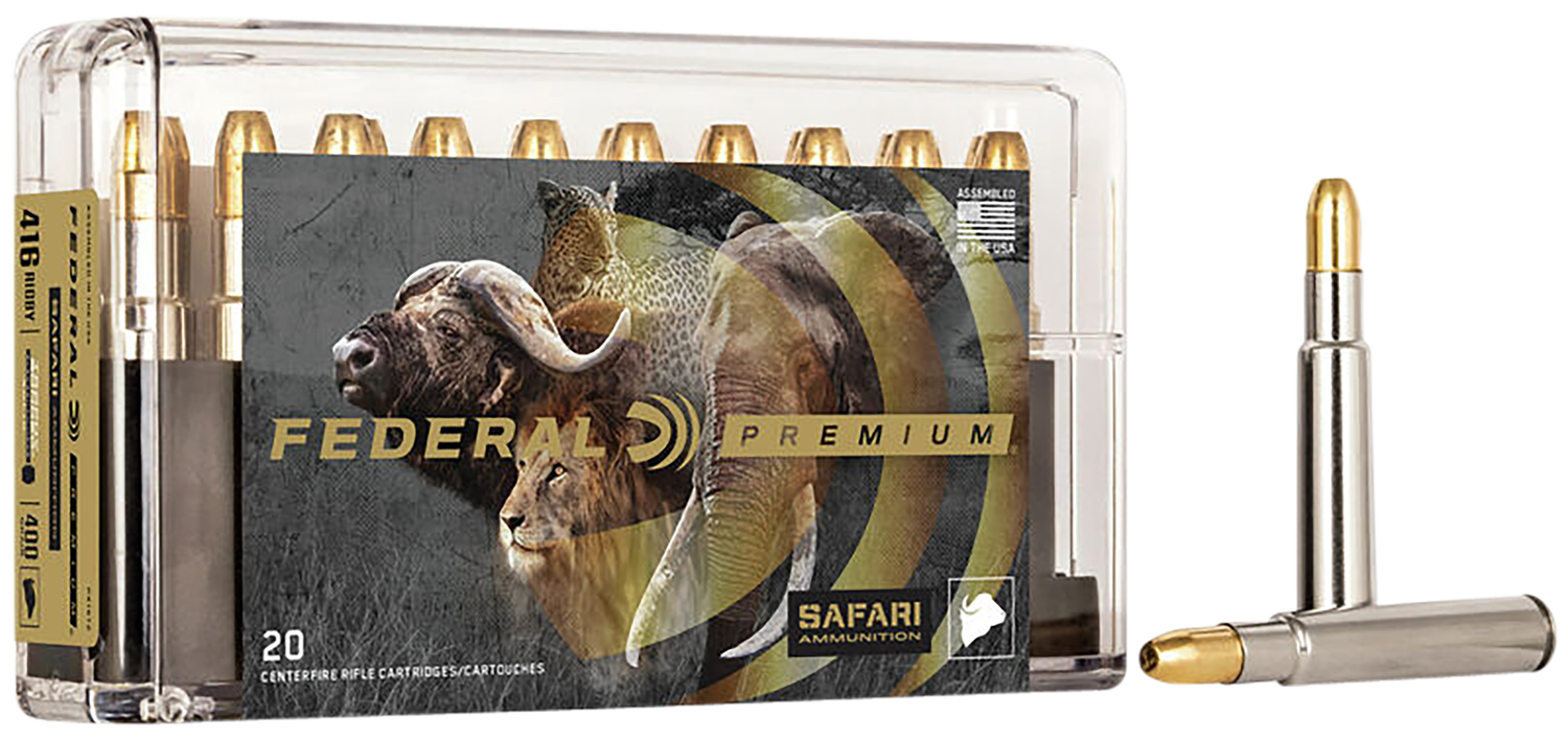 Federal Premium Cape-Shok Rifle Ammunition P416T2, 416 Rigby, Trophy Bonded Sledgehammer, 400 GR, 2370 fps, 20 Rd/bx
