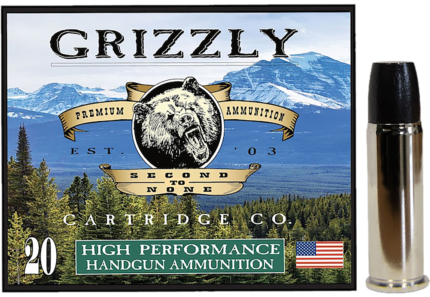 Grizzly Ammunition High Performance Pistol Ammunition GC44M+P1, 44 Mag, Wide Long Nose Gas Check, 355 GR, 1350 fps, 20 Rd/bx