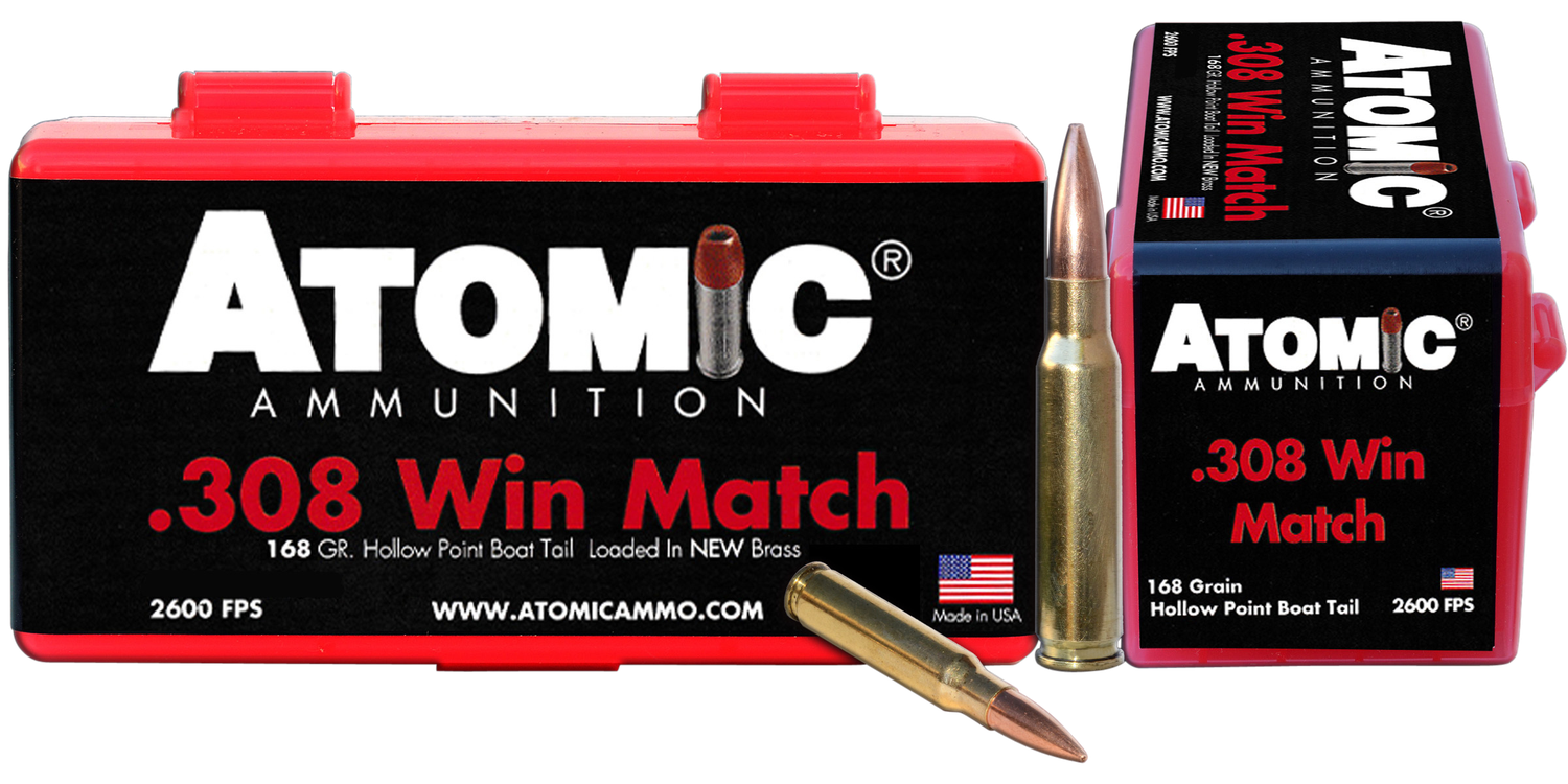 Atomic Rifle Ammunition 00426, 308 Winchester, MatchKing, 168 GR, 2718 fps, 50 Rds/Bx