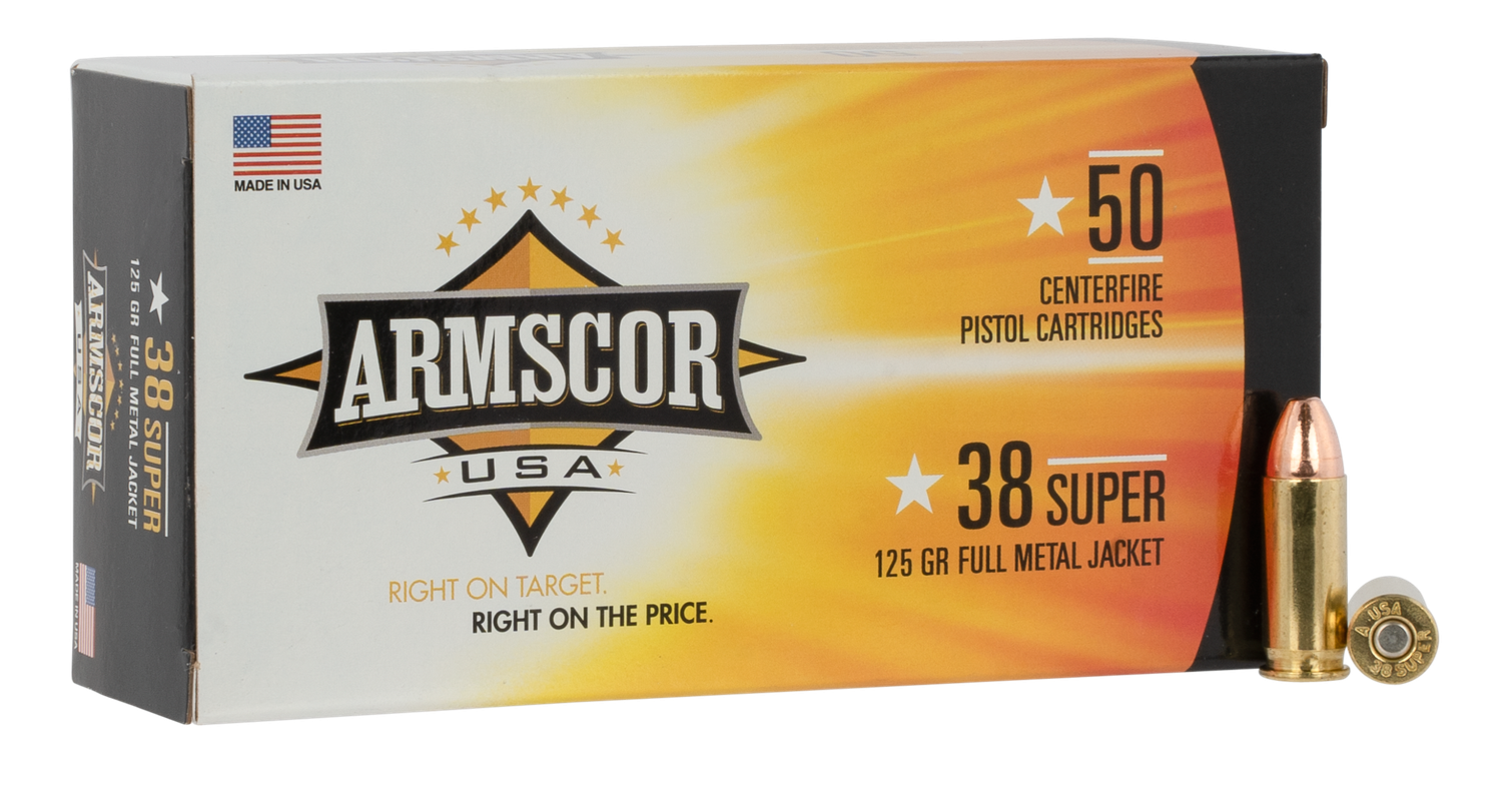 Armscor Pistol Ammunition FAC38SUPER-1N, 38 Super, Full Metal Jacket, 125 GR, 50 Rd/bx