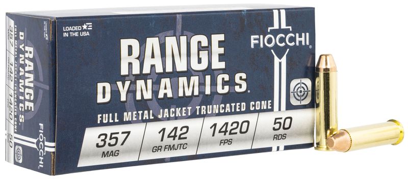 Fiocchi Shooting Dynamics Pistol Ammunition 357F, 357 Magnum, Truncated Cone Full Metal Jacket (FMJ), 142 GR, 1420 fps, 50 Rd/bx