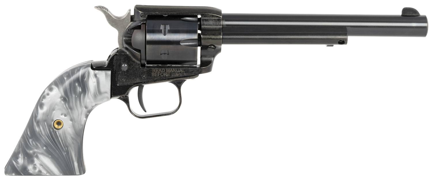 Heritage Rough Rider SAO Revolver RR22B6GPRL, 22 LR, 6.50", Altamont Gray Pearl Grips, Black Finish, 6 Rds