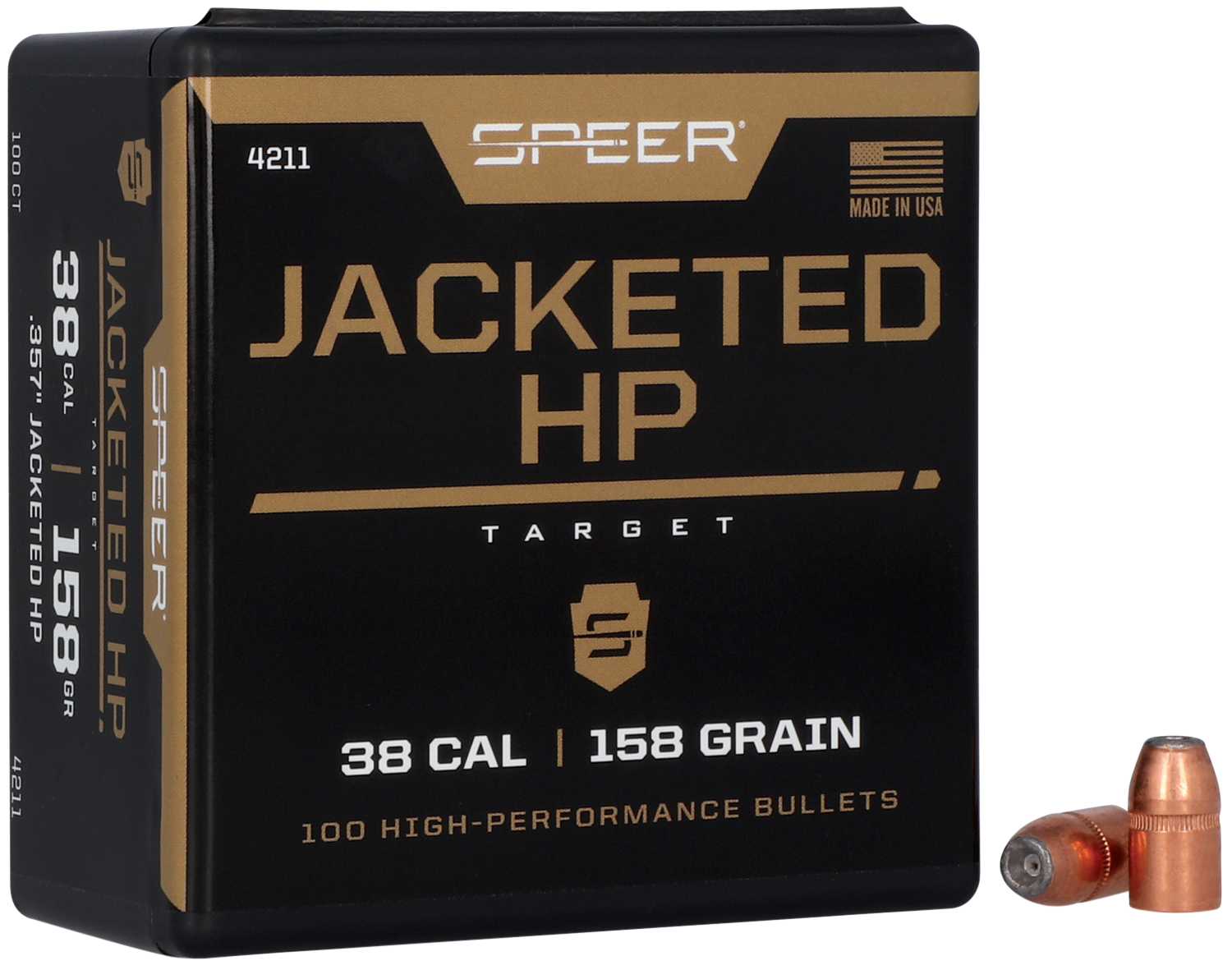 Speer 38 Caliber 158 Grain Jacketed Hollow Point 100/Box (4211), Not Loaded