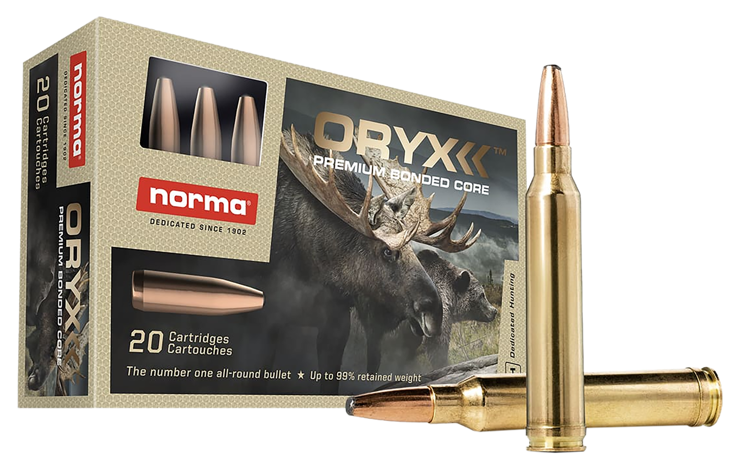 Norma Oryx Rifle Ammunition 20170232, 7mm Rem Mag, 170 gr, 2887 fps, 20 Rd/Bx