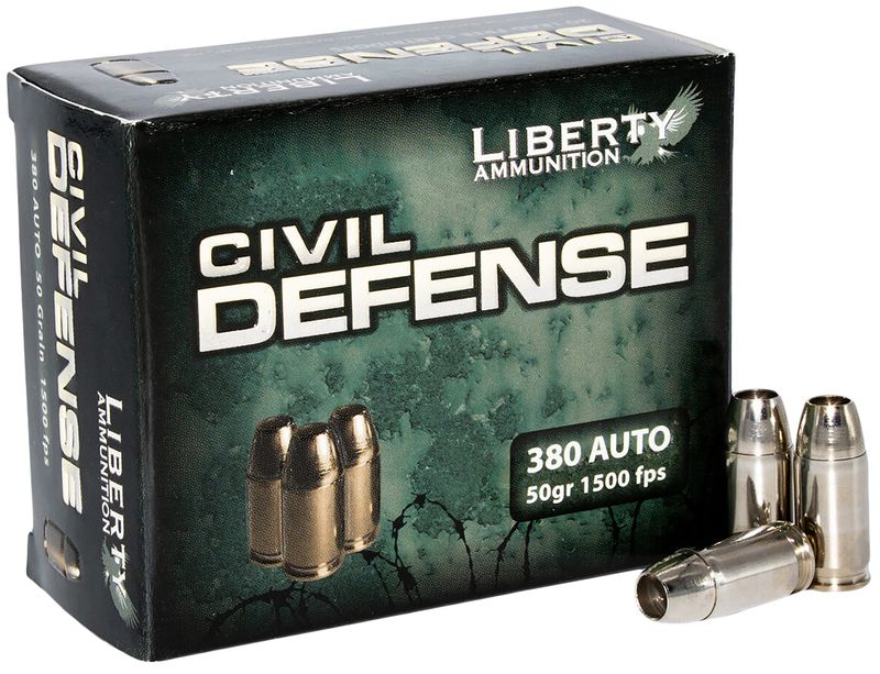 Liberty Ammunition Civil Defense Pistol Ammunition LA-UL-380-055, 380 ACP, 50  GR, 1500  fps, 20 Rd/bx