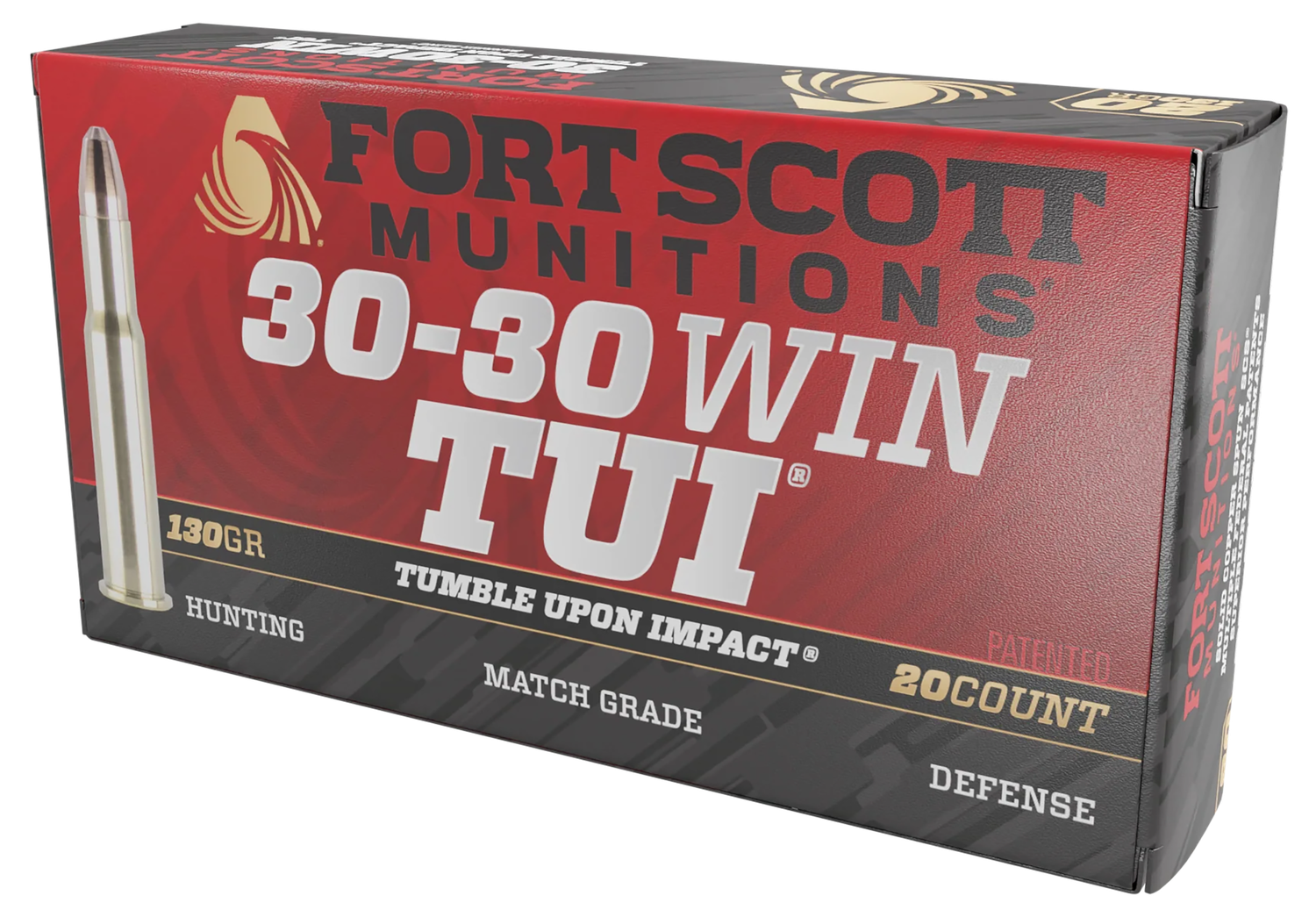 Fort Scott Munitions TUI Rifle Ammunition 3030130SCV, 30-30 Win, Solid Copper Spun, 130 gr, 2393 fps, 20 Rd/Bx