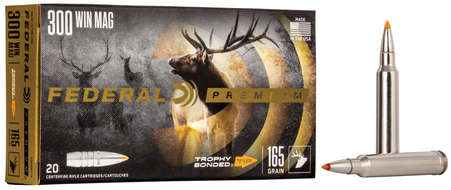 Federal Premium Vital-Shok Rifle Ammunition P300WTT2, 300 Winchester Mag, Trophy Bonded Tip, 165 GR, 3050 fps, 20 Rd/bx