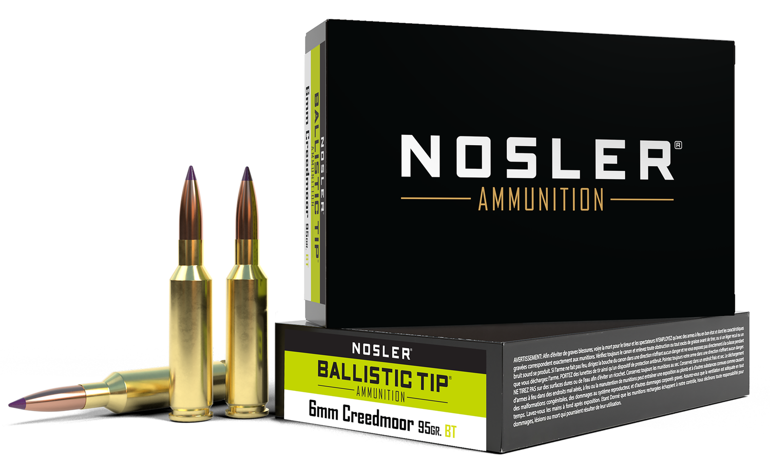 Nosler Ballistic Tip Hunting Rifle Ammunition 40052, 6mm Creedmoor, Ballistic Tip, 95 Gr, 3100 fps, 20 Rds