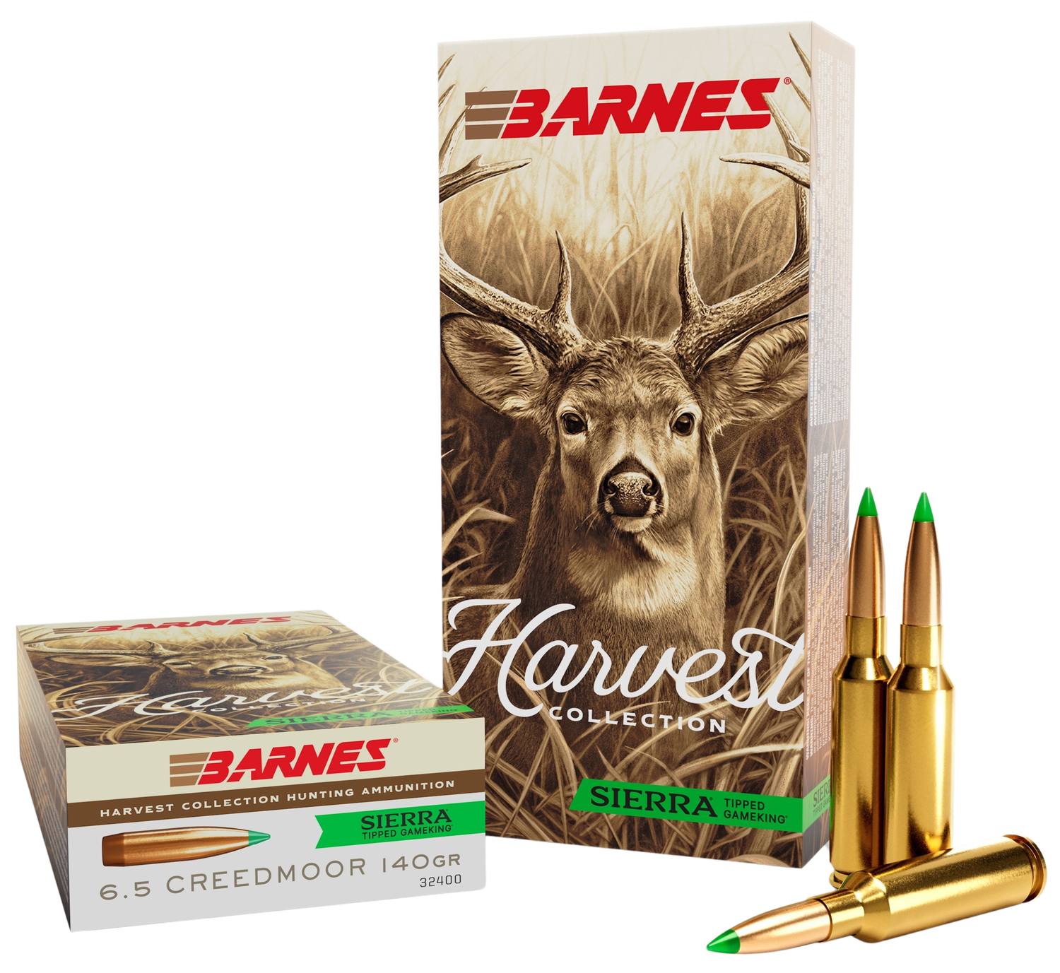 Barnes Harvest Rifle Ammunition 32400, 6.5 Creedmoor, Sierra Tipped GameKing, 140 gr, 20 Rd/Bx