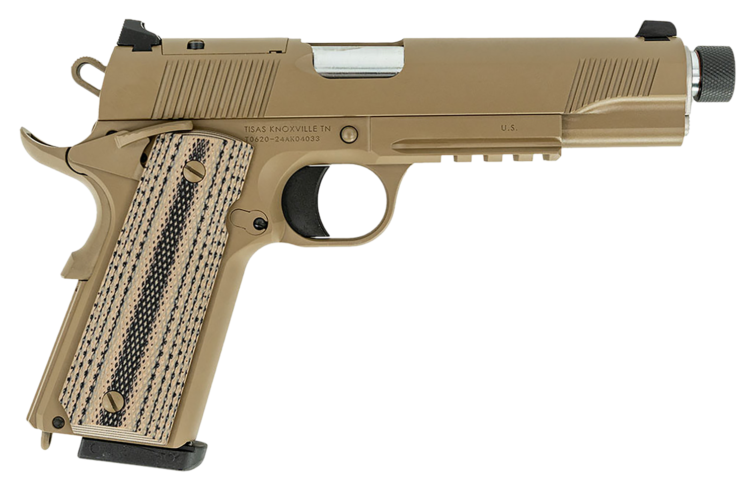 Tisas 1911 B45RGD TH Optic Ready Pistol 10100565, 45 ACP, 5.50in, FDE G10, Flat Dark Earth Cerakote Finish, 8 Rds