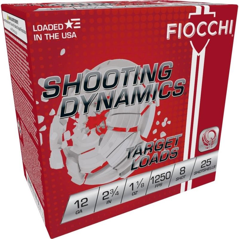 Fiocchi Shooting Dynamics Heavy Clay Target Loads 12SD18X8, 12 Gauge, 2-3/4", 1 1/8 oz, 1250 fps, #8 Lead Shot, 25 Rds/Bx