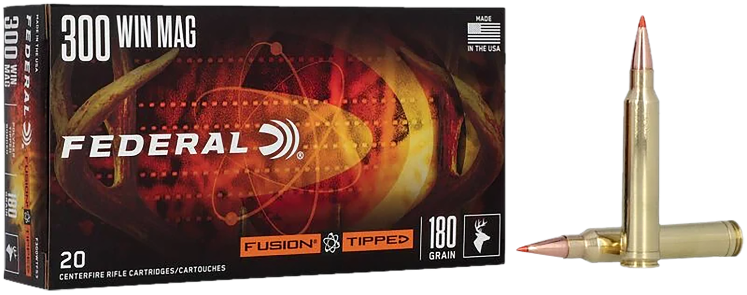 Federal Fusion Tipped Rifle Ammunition F300WTFS3, 300 Winchester Mag, Fusion Tipped Ammunition, 180 GR, 2950 fps, 20 Rd/bx