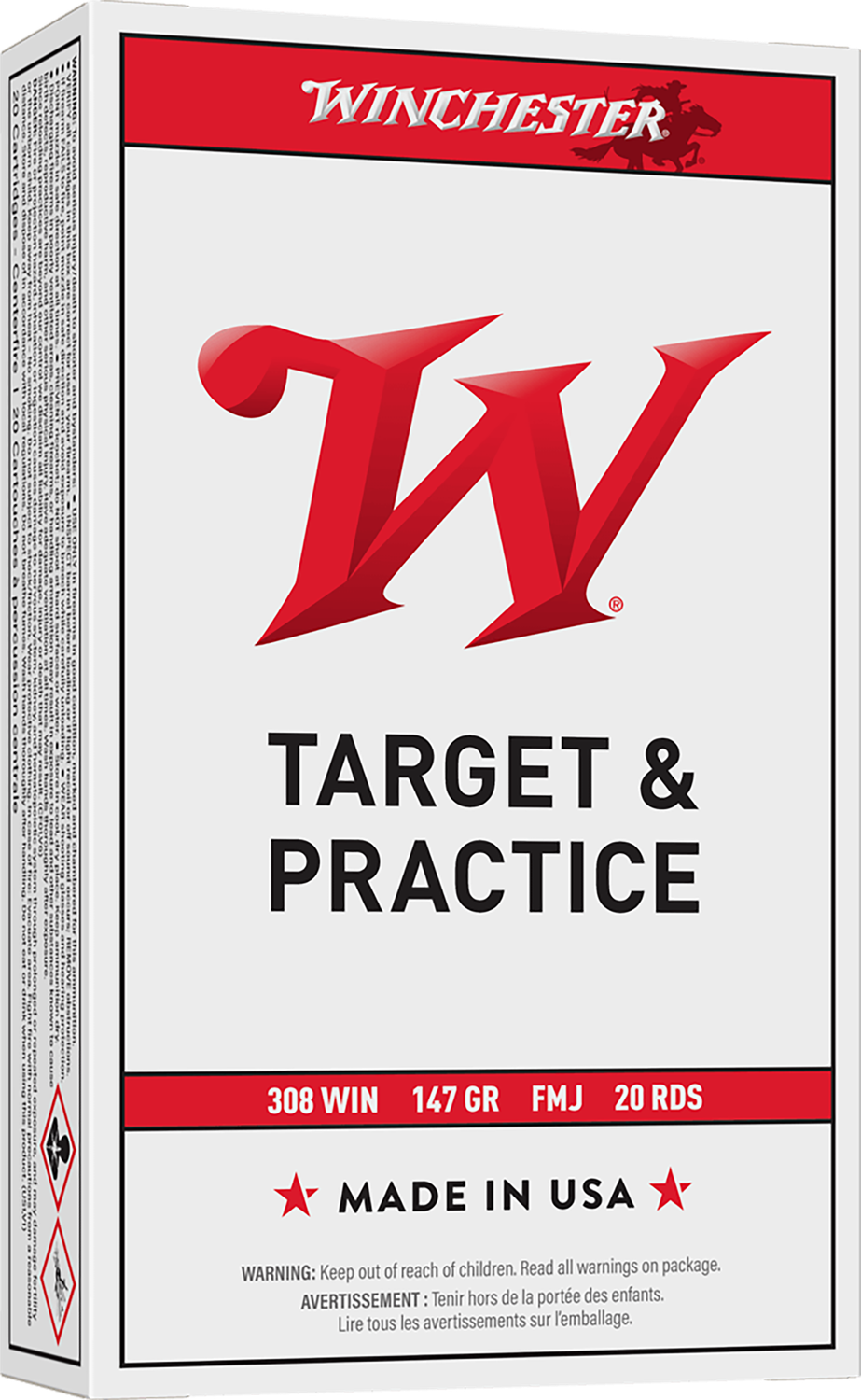 Winchester USA Rifle Ammunition USA3081, 308 Winchester, Full Metal Jacket Boat-Tail, 147 GR, 2800 fps, 20 Rd/bx