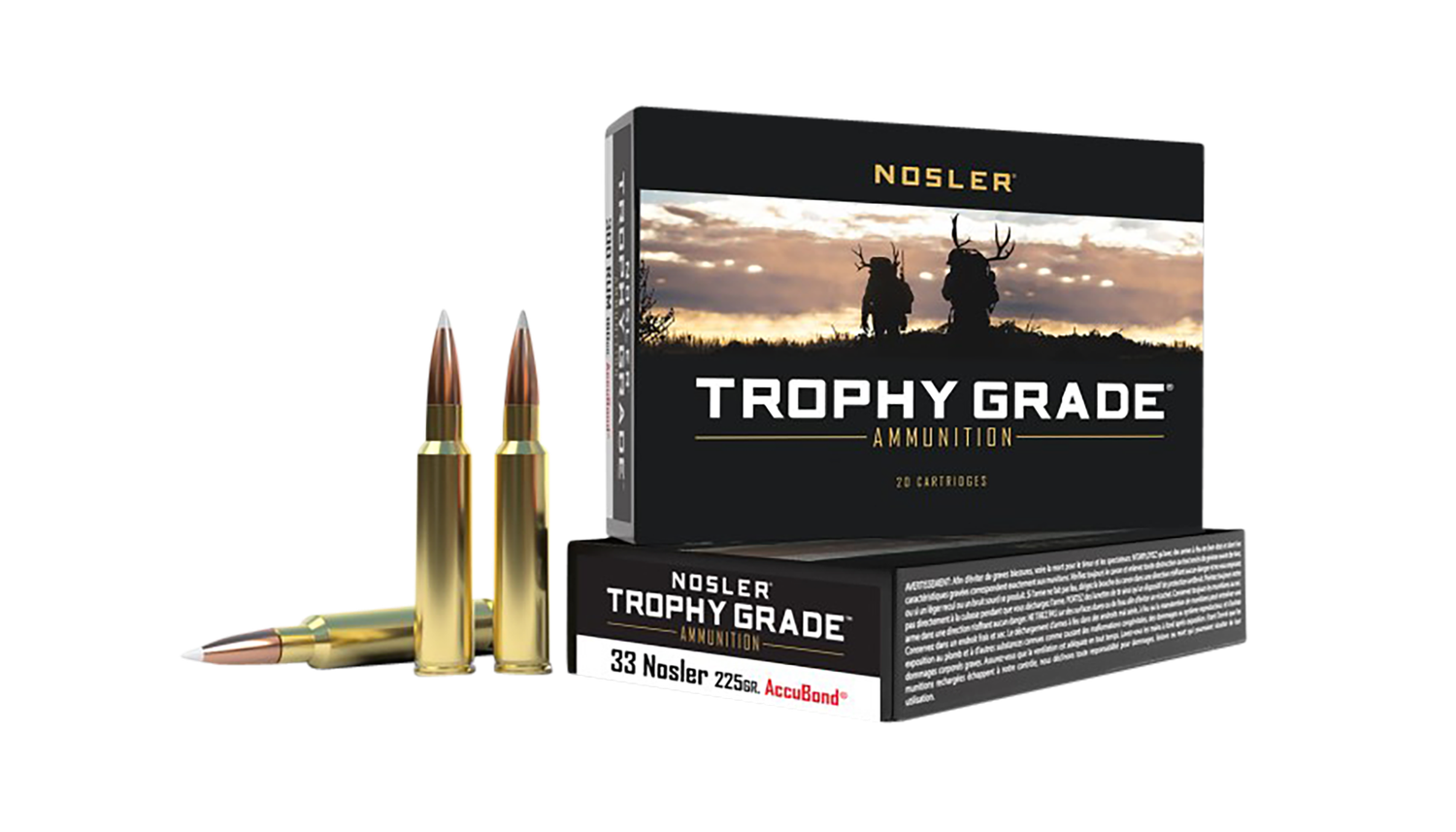 Nosler Trophy Grade Rifle Ammunition 60098, 33 Nosler, Partition, 225 Gr, 3025 fps, 20 Rds