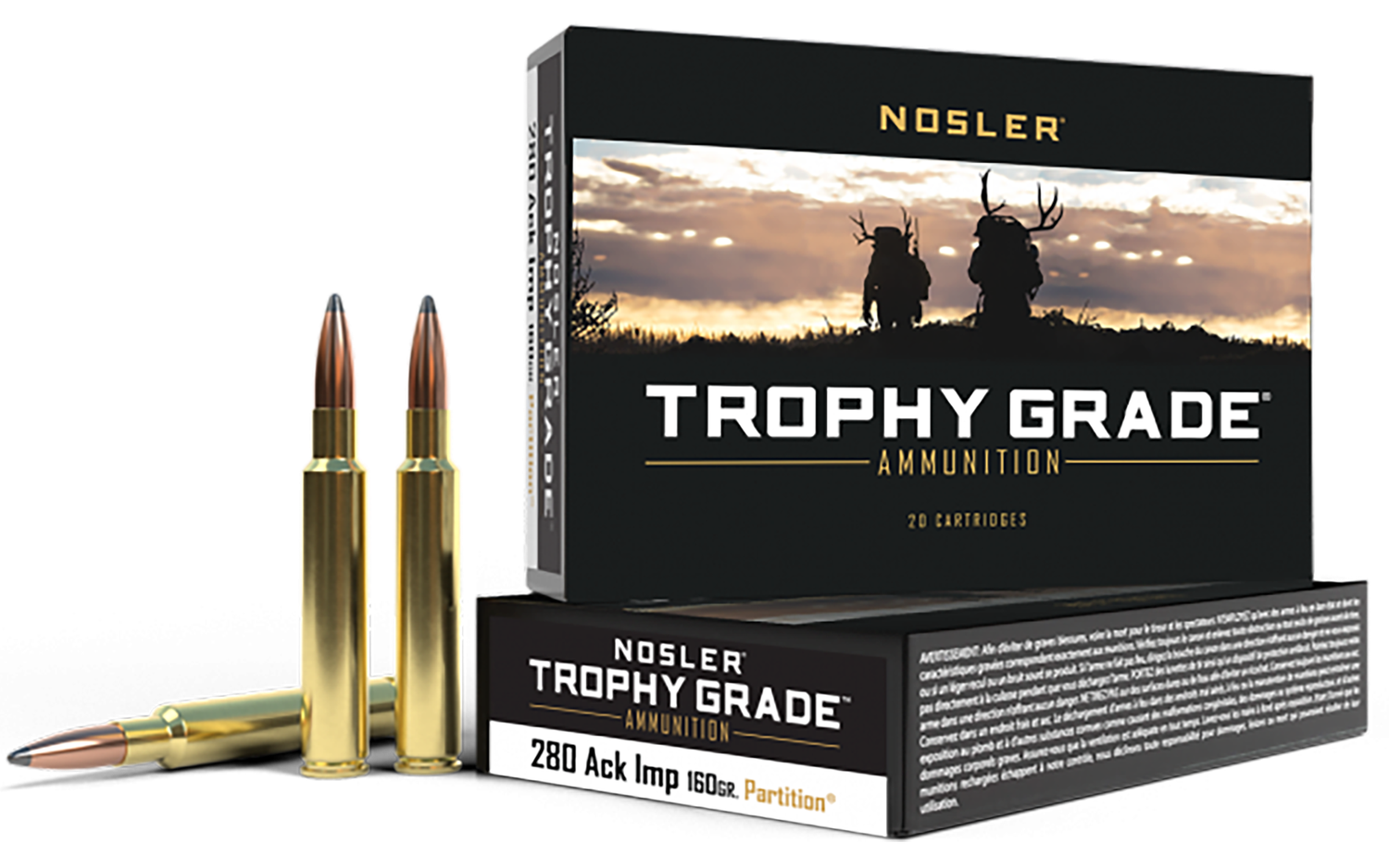 Nosler Trophy Grade Rifle Ammunition 60044, 280 Remington Ackley Improved, Partition, 160 GR, 2950 fps, 20 Rd/bx