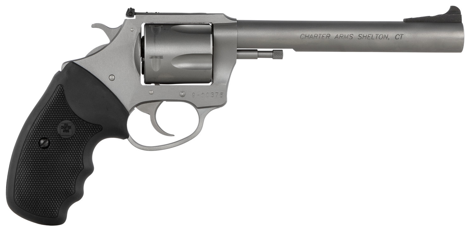 Charter Arms Bulldog Target Revolver 74460, 44 S&W Spl, 6", Black Rubber Grip, Matte Stainless Finish, 5 Rd