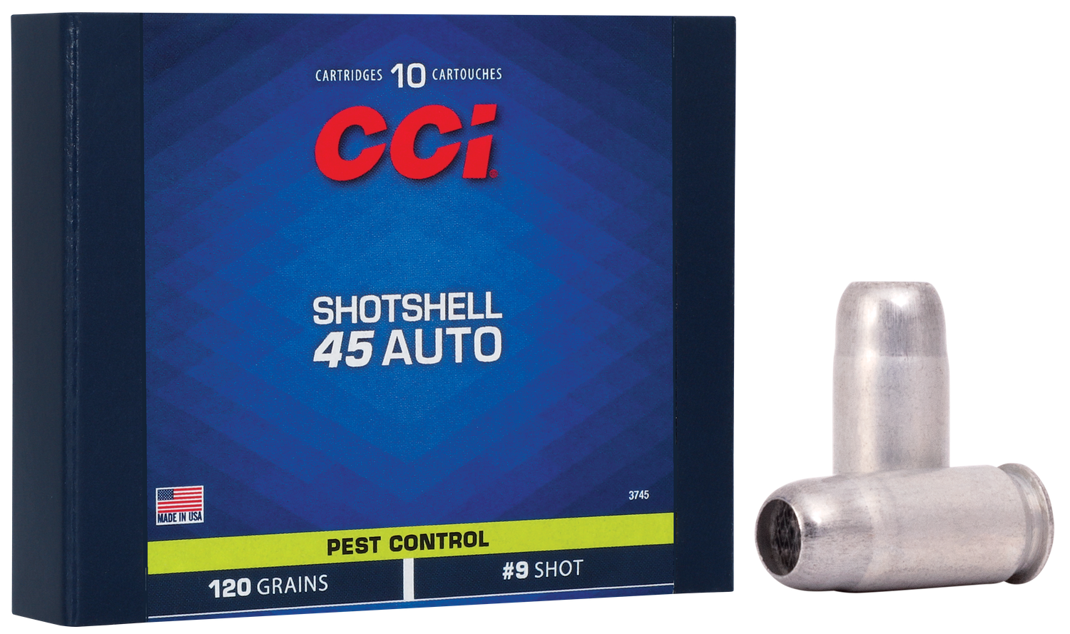 CCI Pest Control ShotShells 3745, 45 ACP, ShotShell, 117 GR, 1100 fps, 10 Rd/bx